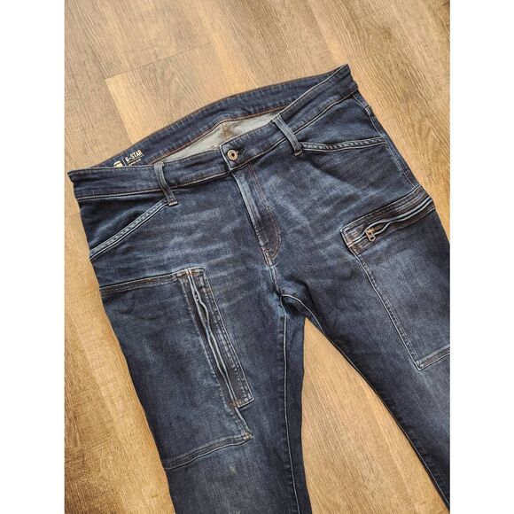 G-Star Raw Powel Super Slim Jean dark wash size 38x34* measured Zip pocket cargo - Picture 2 of 10